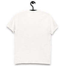 Load image into Gallery viewer, Mockup of a white t-shirt displayed flat, on its back. Its front side features minimalist line art of jellyfish and the phrase 'Floating like an Aegean thought'.