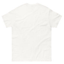 Load image into Gallery viewer, Mockup of back of a white t-shirt displayed flat, featuring minimalist line art of jellyfish and the phrase 'Floating like an Aegean thought' on the front