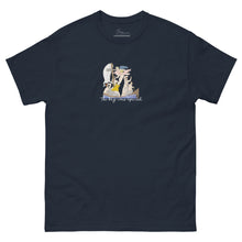 Load image into Gallery viewer, Inspired by Book X of Homer's Odyssey, this Greek mythology T-shirt features Odysseus' ship caught in the winds of Aeolus after the forbidden bag is opened. A design for lovers of classics and epic poetry.