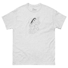 Load image into Gallery viewer, Light grey t-shirt with hand-drawn Eros and Psyche sketch inspired by Bouguereau’s 1895 The Abduction of Psyche
