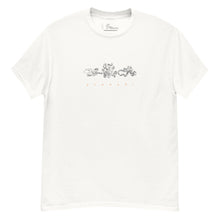 Load image into Gallery viewer, White cotton t-shirt featuring a hand-sketched octopus design, inspired by Greek summer and sea life, laid flat.