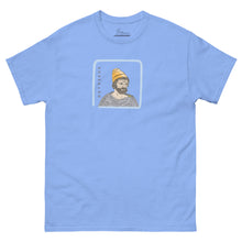 Load image into Gallery viewer, White classic cotton unisex T-shirt featuring the text "Odysseus" with a classical illustration of the legendary King of Ithaca from Homer's Odyssey.
