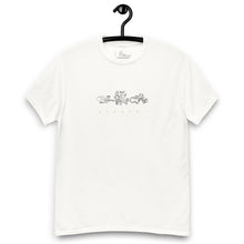 Load image into Gallery viewer, White cotton t-shirt featuring a hand-sketched octopus design, inspired by Greek summer and sea life, laid flat
