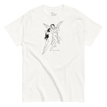 Load image into Gallery viewer, White t-shirt featuring romantic Cupid and Psyche sketch, inspired by Bouguereau, perfect Valentine’s Day gift
