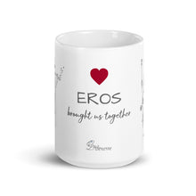 Load image into Gallery viewer, Close-up of hand-drawn Eros artwork on a romantic white coffee mug
