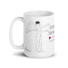 Load image into Gallery viewer, White glossy ceramic mug featuring a line-art sketch of Eros and Psyche with the words “Eternal Love.”
