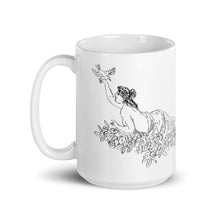 Load image into Gallery viewer, White ceramic mug with hand-drawn psyche illustrations and romantic Eros inscription, Valentine’s Day gift
