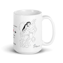 Load image into Gallery viewer, White ceramic mug with hand-drawn Eros and Psyche sketches and romantic inscription
